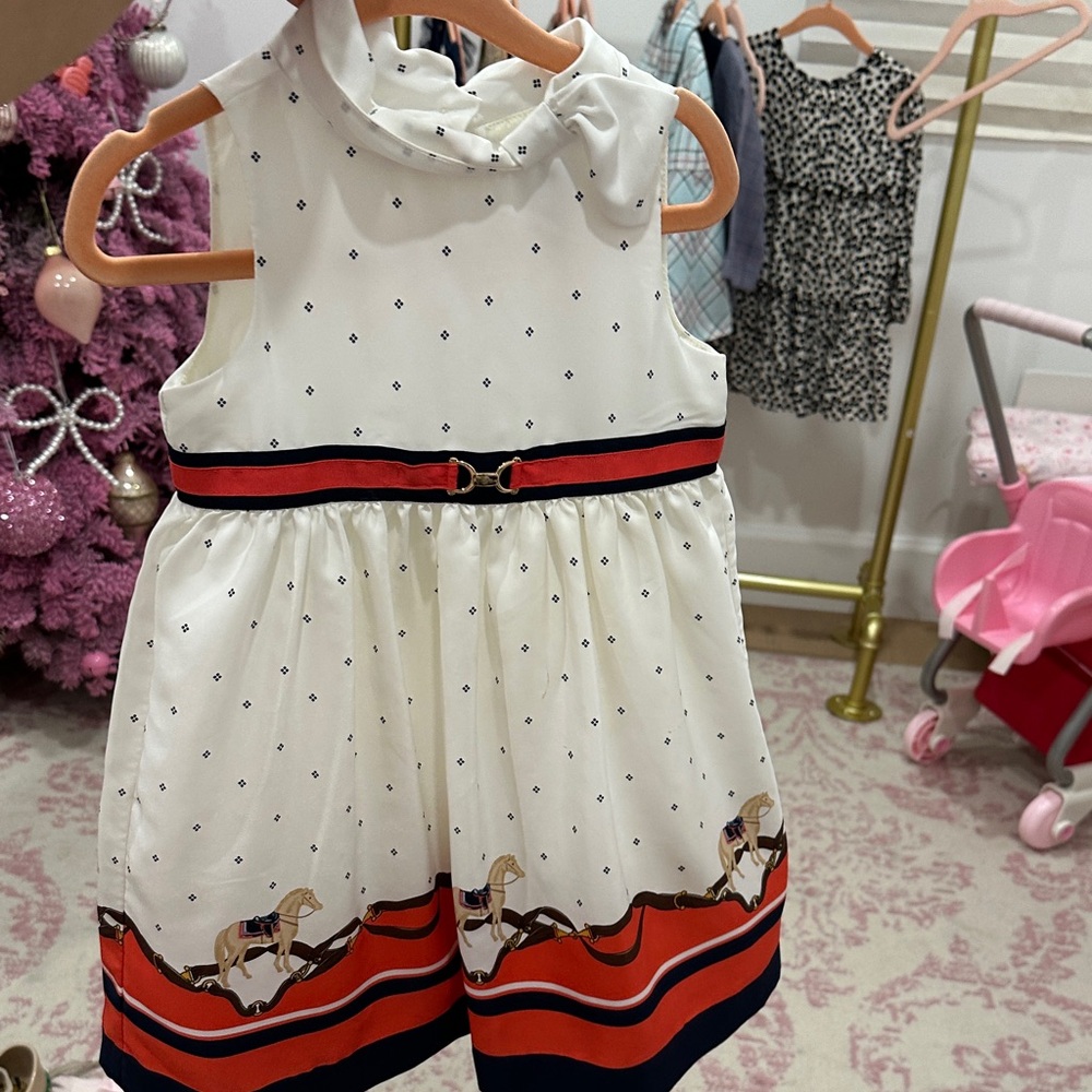 Janie and Jack White Sleeveless Dress with Horse Print